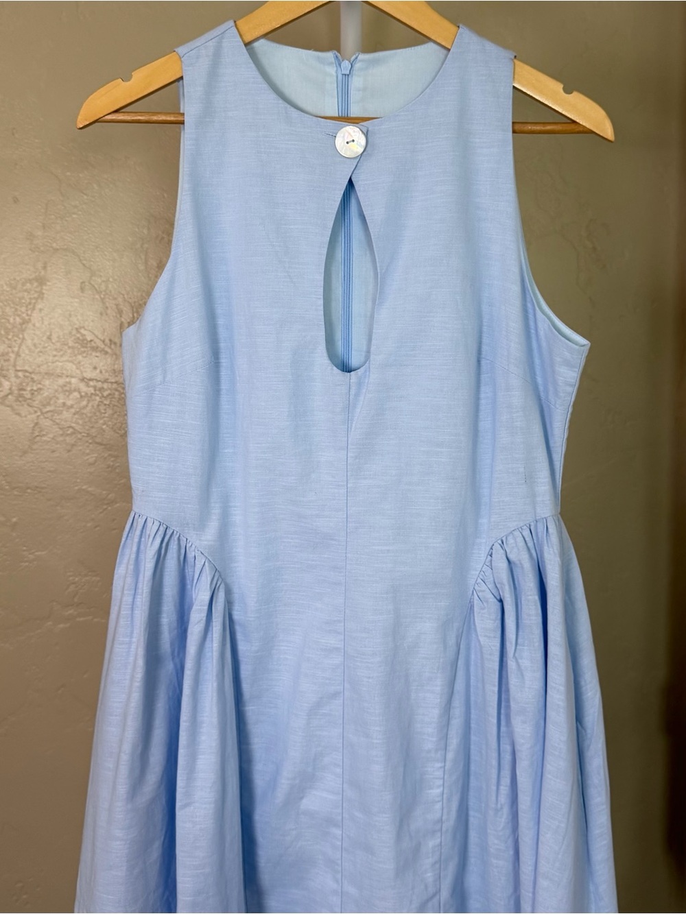 Commense Light Blue Linen Cotton Cutout Pleated Maxi Dress Medium NWT - Picture 4 of 9